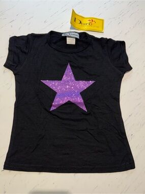 Dori Creations Girls' Black Short-Sleeve Tee with Purple Glitter Star